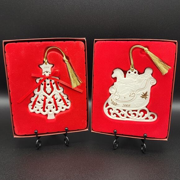 Lenox Christmas Tree Ornaments Set of 2 Dated 2008 Discontinued New in Box - Picture 1 of 7